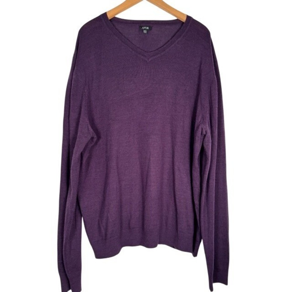 APT 9 Mens Merino Wool Blend Purple‎ V Neck Long Sleeve Sweater XXL